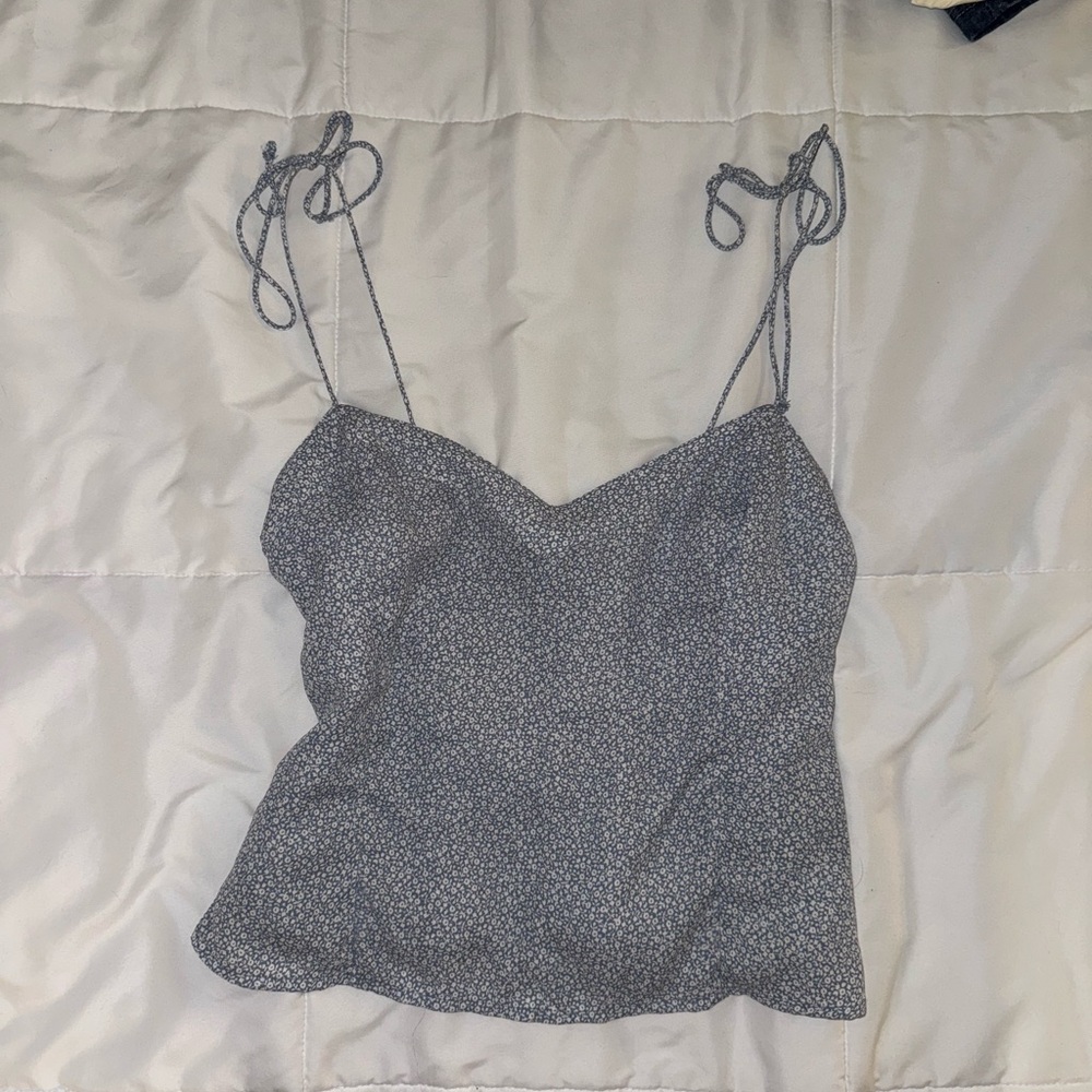 Spaghetti Strap Top Floral Blue/White